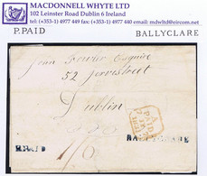 Ireland Antrim 1831 Unframed P.PAID Of Ballyclare On Masonic Cover To Dublin, Matching BALLYCLARE In Blue At Right - Préphilatélie