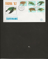 SURINAM - LETTRE FDC AFFRANCHIE SERIE TORTUES N° 842 A 846 -OBLITERATION ILLUSTREE 1982 - Surinam