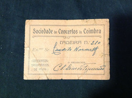 C2/23 - Portugal - Bilhete Concertos Ordinários De 1929 - Coimbra - Portugal