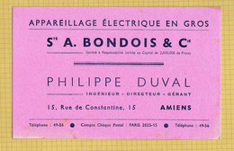 Buvard : Appareillage Electrique  BONDOIS   AMIENS - Electricité & Gaz