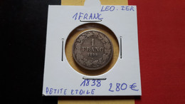 BELGIQUE LEOPOLD I TRES RARE 1 FRANC 1838 PETITE ETOILE !!! ARGENT/ZILVER/SILBER/SILVER PRIX DEPART START ONLY 280€ !!! - 1 Franc