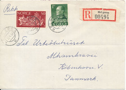 Norway Registered Cover Sent To Denmark Helgeroa 13-4-1963 (bended Cover) - Lettres & Documents