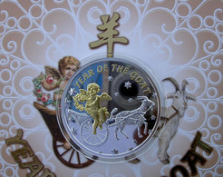 NIUE 1 $ 2015 ARGENTO PROOF 999 SILVER+GOLD RARE CHINESE CALENDAR GOAT ANGEL PESO 3,6,81g TITOLO 0,999 CONSERVAZIONE FON - Niue