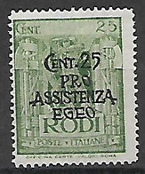 COLONIE ITALIANE 1943 OCCUPAZIONE TEDESCA DELL'EGEO"PRO ASSISTENZA EGEO" UNIF. 121 MLH VF - Egée (Occ. Allemande)