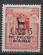 COLONIE ITALIANE 1944 OCCUPAZIONE TEDESCA DELL'EGEO"PRO SINISTRATI DI GUERRA" UNIF. 128 MLH VF - Ägäis (Dt. Bes.)