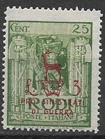 COLONIE ITALIANE 1944 OCCUPAZIONE TEDESCA DELL'EGEO"PRO SINISTRATI DI GUERRA" UNIF. 129 MLH VF - Egée (Occ. Allemande)