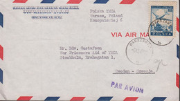1947. POLSKA 15 Zl. Lissunow Li2 Plane On Cover To War Prisoners Aid Of YMCA, Stockholm, Swed... (Michel 430) - JF516973 - Regering In Londen(Ballingschap)