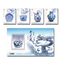 Taiwan 2018 Ancient Art Treasures Stamps - Blue White Porcelain Stamps & S/s Fish Flower Bird Fruit Dragon Tea - Unused Stamps