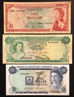 Bermuda 1 Dollar Elizabeth II P28b + Bahamas 1 Dollar 1968 KM#27A + East Caribbean 1 Dollar LOTTO 2144 - Bermudas