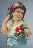 CHROMO  DECOUPI JEUNE FILLE BOUQUET DE FLEURS TRESSE DE CHEVEUX FLEURIE - Enfants