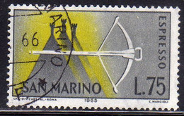 REPUBBLICA DI SAN MARINO 1966 ESPRESSI SPECIAL DELIVERY ESPRESSO BALESTRA LIRE 75 USATO USED OBLITERE' - Express Letter Stamps