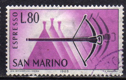 REPUBBLICA DI SAN MARINO 1966 ESPRESSI SPECIAL DELIVERY ESPRESSO BALESTRA LIRE 80 USATO USED OBLITERE' - Sellos De Urgencia