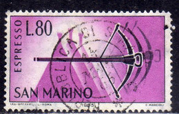 REPUBBLICA DI SAN MARINO 1966 ESPRESSI SPECIAL DELIVERY ESPRESSO BALESTRA LIRE 80 USATO USED OBLITERE' - Exprespost