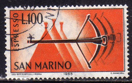 REPUBBLICA DI SAN MARINO 1966 ESPRESSI SPECIAL DELIVERY ESPRESSO BALESTRA LIRE 100 USATO USED OBLITERE' - Timbres Express