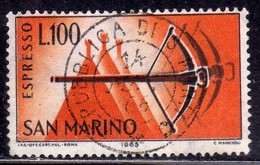 REPUBBLICA DI SAN MARINO 1966 ESPRESSI SPECIAL DELIVERY ESPRESSO BALESTRA LIRE 100 USATO USED OBLITERE' - Eilpost