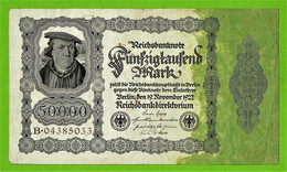 ALLEMAGNE / 50.000 MARK / REICHSBANKNOTE / 19 - 11 - 1922 / B. 04385033 /   Ros. 79 / ETAT TTB + - 50.000 Mark