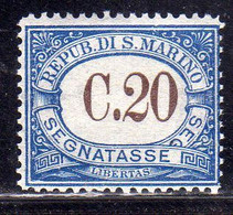 REPUBBLICA DI SAN MARINO 1939 SEGNATASSE DUE TASSE TAXE CENT. 20c MNH - Timbres-taxe