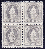 1907 40 Rp Grau Type Zwei, Stehende Helvetia, Postfrischer 4er Block. - Unused Stamps