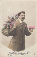 Joyeux Anniversaire Fantaisie - Homme Avec Panier De Fleurs - écrite En 1919 - Geburtstag