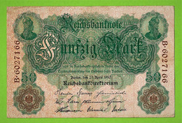 ALLEMAGNE / 50 MARK / REICHSBANKNOTE / 21 - 04 - 1910 / N / B. 6027166 /   Ros. 42 - 50 Mark