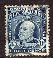 New Zealand EVII 1908-12 8d Indigo-blue, Perf. 14x14½, Used, SG 393 (A) - Used Stamps