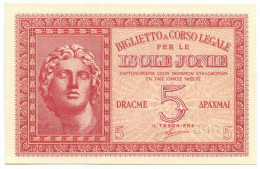 5 DRACME OCCUPAZIONE ITALIANA DELLA GRECIA ISOLE JONIE APRILE 1942 FDS-/FDS - Otros & Sin Clasificación