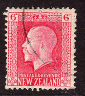 New Zealand GV 1915-30 6d Carmine Recess Print, Perf. 14x13½, Used, SG 425 (A) - Usati