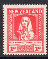 New Zealand GV 1929-30 Anti-TB Fund, Inscribed 'Help Stamp Out Tuberculosis', Lightly Hinged Mint, SG 544 (A) - Nuevos