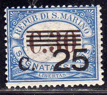 REPUBBLICA DI SAN MARINO 1936 - 1939 SEGNATASSE SOPRASTAMPATO OVERPRINTED CENT. 25 SU 30c MNH - Postage Due