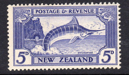 New Zealand GV 1935-6 5d Marlin Fish Definitive, Hinged Mint, SG 563 (A) - Used Stamps