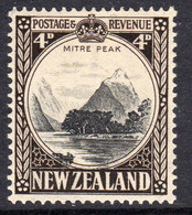New Zealand GV 1936-42 4d Mitre Peak Definitive, Wmk. Multiple NZ & Star, P. 14x13½, Lightly Hinged Mint, SG 583 (A) - Unused Stamps