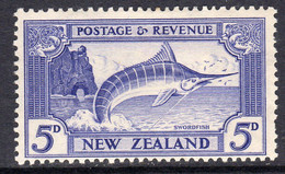 New Zealand GV 1936-42 5d Marlin Definitive, Wmk. Multiple NZ & Star, P. 14x13½, Hinged Mint, SG 584c (A) - Nuovi