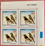 2004 Tunisie Oiseaux Rouge Queue Coin Daté Bloc 4 Tunisia Birds Dated Corner MNH** - Sparrows