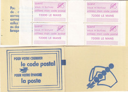 CARNET VIGNETTES. POUR VOTRE COURRIER LE CODE POSTAL.  VIOLET. LE MANS 72000 - Blocks & Sheetlets & Booklets