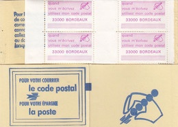 CARNET VIGNETTES. POUR VOTRE COURRIER LE CODE POSTAL.  VIOLET. BORDEAUX 33000 - Blocks Und Markenheftchen