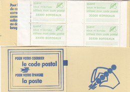 CARNET VIGNETTES. POUR VOTRE COURRIER LE CODE POSTAL.  VERT. BORDEAUX 33000 - Blocks & Sheetlets & Booklets