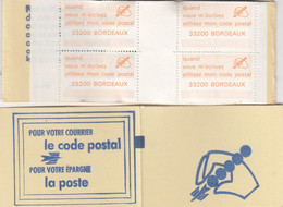 CARNET VIGNETTES. POUR VOTRE COURRIER LE CODE POSTAL.  ORANGE. BORDEAUX 33000 - Blocks & Sheetlets & Booklets