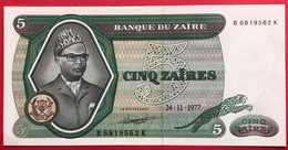 N°42 BILLET DE BANQUE 5 ZAIRES 1977 NEUF / UNC - Zaire