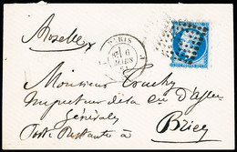 N°14B 20c Bleu, Piquage Susse OBL Losange De Points J + CAD "J Paris J" (1861) En Poste Restante Pour Briey. TB. - 1849-1876: Classic Period