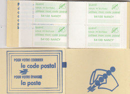 CARNET VIGNETTES. POUR VOTRE COURRIER LE CODE POSTAL. VERT. NANCY 54100 - Blocks Und Markenheftchen