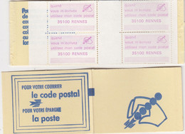 CARNET VIGNETTES. POUR VOTRE COURRIER LE CODE POSTAL. ROSE. RENNES. 35100 - Blocks & Sheetlets & Booklets