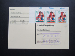 DDR Postkarte / Anschriftenprüfung Stempel Zurück Retour Dresden / Sarstedt - Covers & Documents