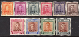 New Zealand GVI 1947-52 Definitives Set Of 10, Lightly Hinged Mint, SG 680/9 (A) - Ungebraucht