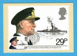 Großbritannien 1982  Mi.Nr. 922 , Maritime Heritage /Viscount Cunningham And `HMS Warspite - Maximum Card - 16 June 1982 - Maximum Cards