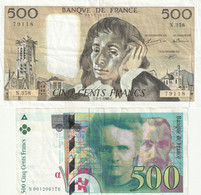 4 Billets ( 500 Frs Pascal 500 Pierre Marie Curie- 200 Montesqueiu- 100 Cezanne ) - Non Classificati