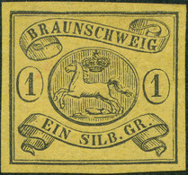 BRAUNSCHWEIG 1861,1 SGR. AUF GELB UNGEBRAUCHT, VOLLR., SIGN. A. DIENA, MI. 550,- - Brunswick
