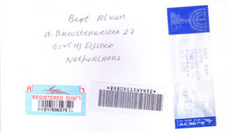 ISRAEL : REGISTERED COVER : YEAR 2011 : BOOKED FROM BAT YAM FOR NETHERLANDS : USE OF LABEL FOR PAYMENT OF POSTAGE - Briefe U. Dokumente