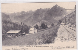 Ligne De Chemin De Fer M. O. B.  Allières, Chapelle Et Ferme Détruites En 1990. Timbre Droit / Balkenstempel - Chapelle