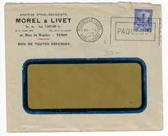 MARSEILLE GARE Bches PAQUEBOT Lettre Entête MOREL/LIVET Ob Mécanique Franker Tunisie 50c Mosquée Yv 181 Ob 1936 MAR810 - Lettres & Documents