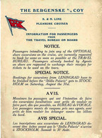 CROISIERE B.N.LINE 1935 Navire « Stella Polaris" Allemagne Russie Baltique Pays Baltes  Norvége Pologne FICHES ESCALES - Advertising